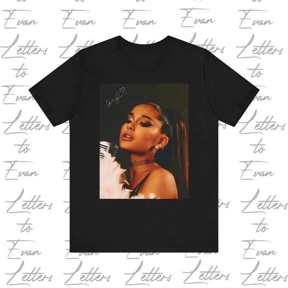Ariana Grande With Feather Boa And Signature Tee Shirt, Gift For Grande Lovers